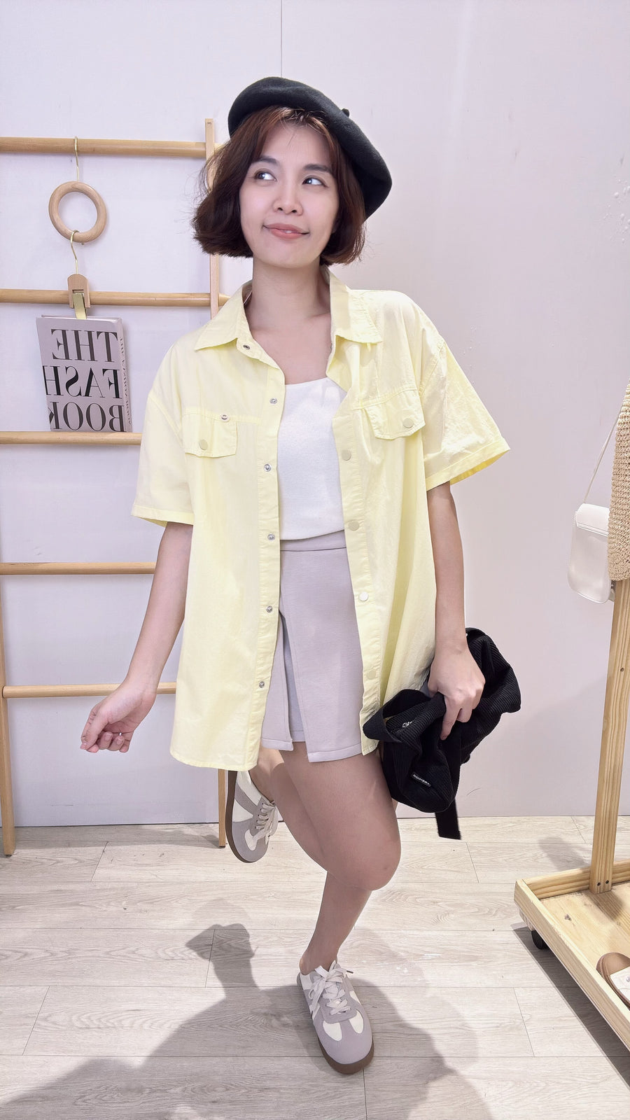 糖果色水洗牛仔短袖衬衫