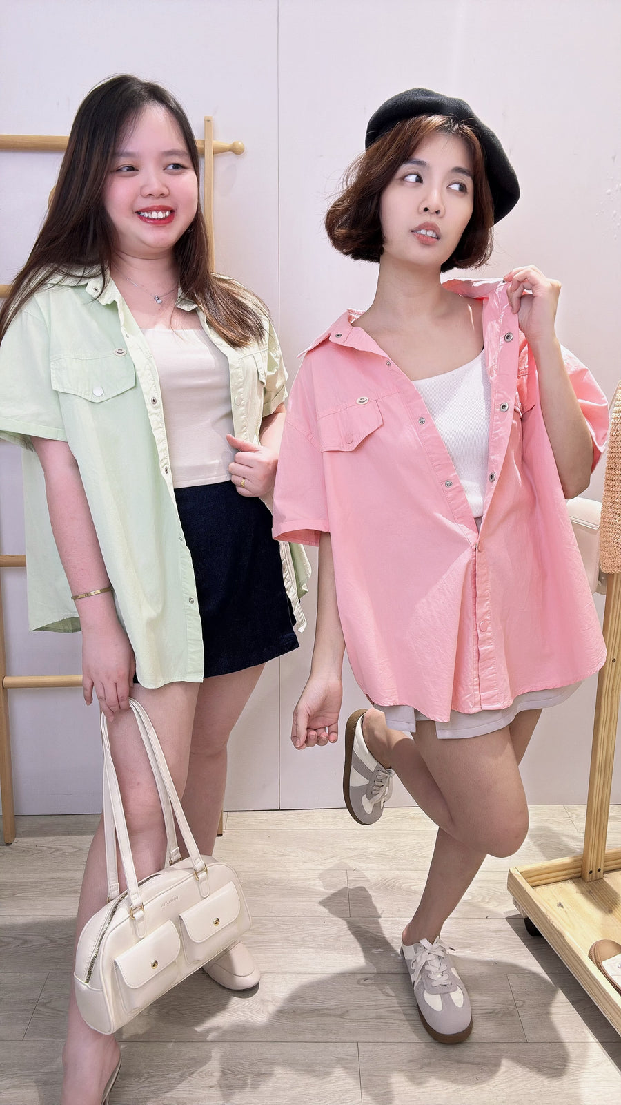 糖果色水洗牛仔短袖衬衫