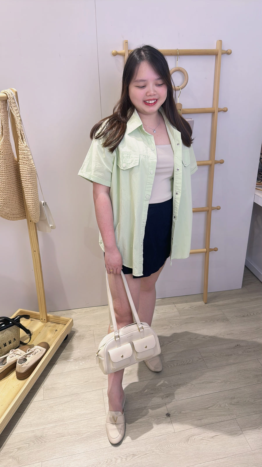 糖果色水洗牛仔短袖衬衫