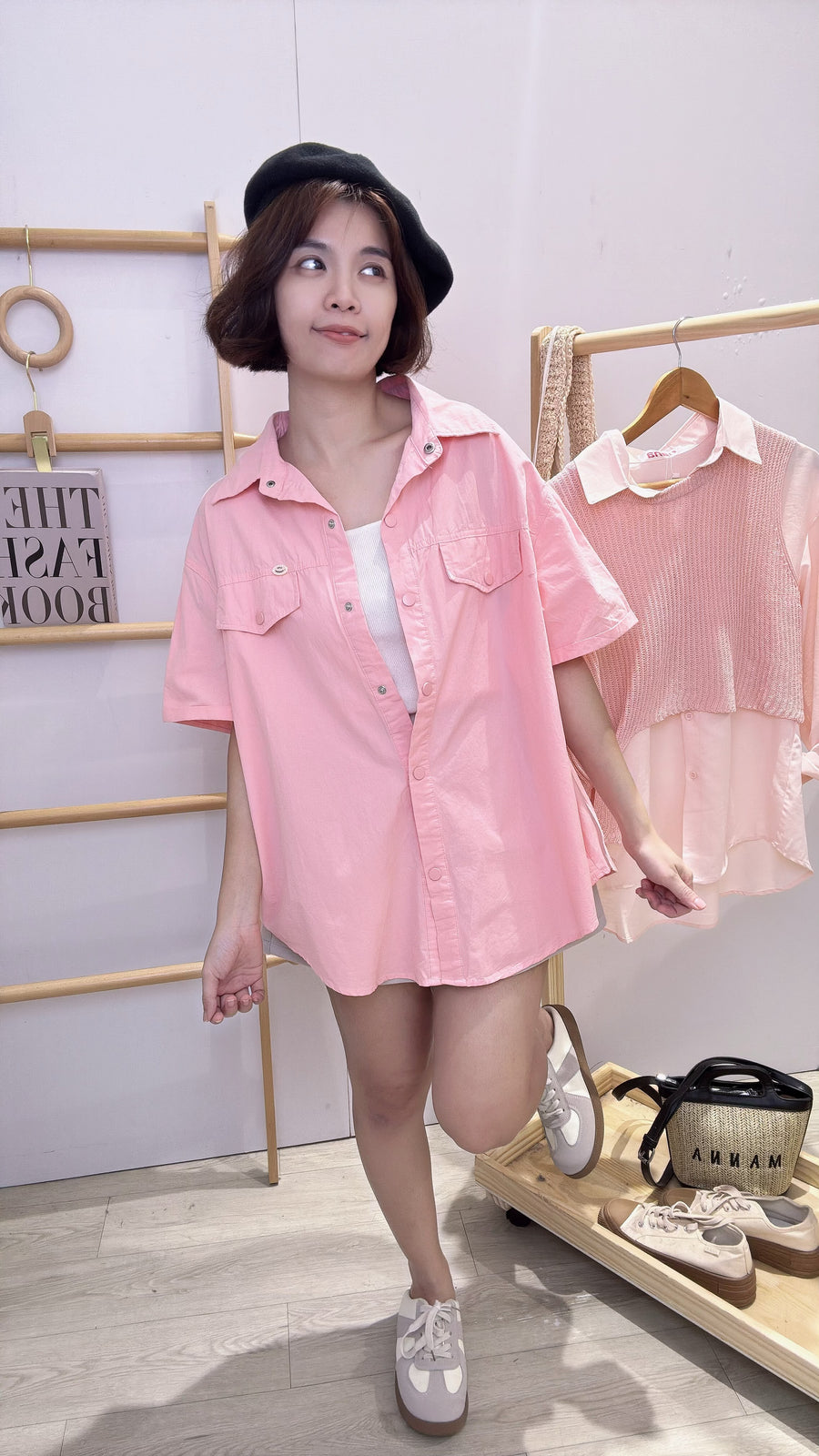 糖果色水洗牛仔短袖衬衫