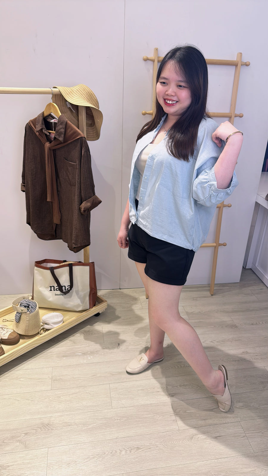 麻料单色宽松衬衫