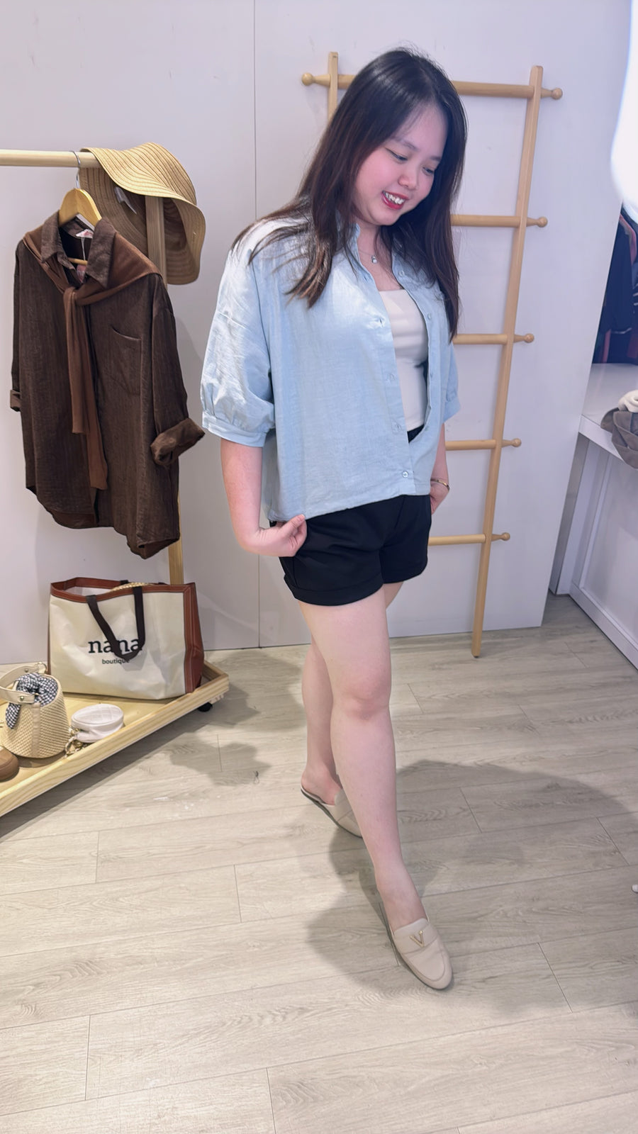 麻料单色宽松衬衫