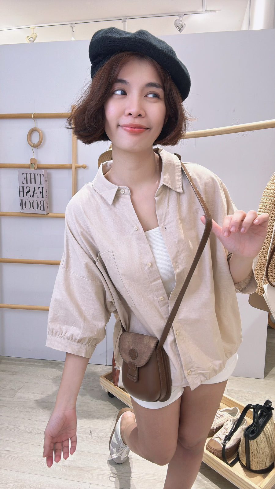 麻料单色宽松衬衫