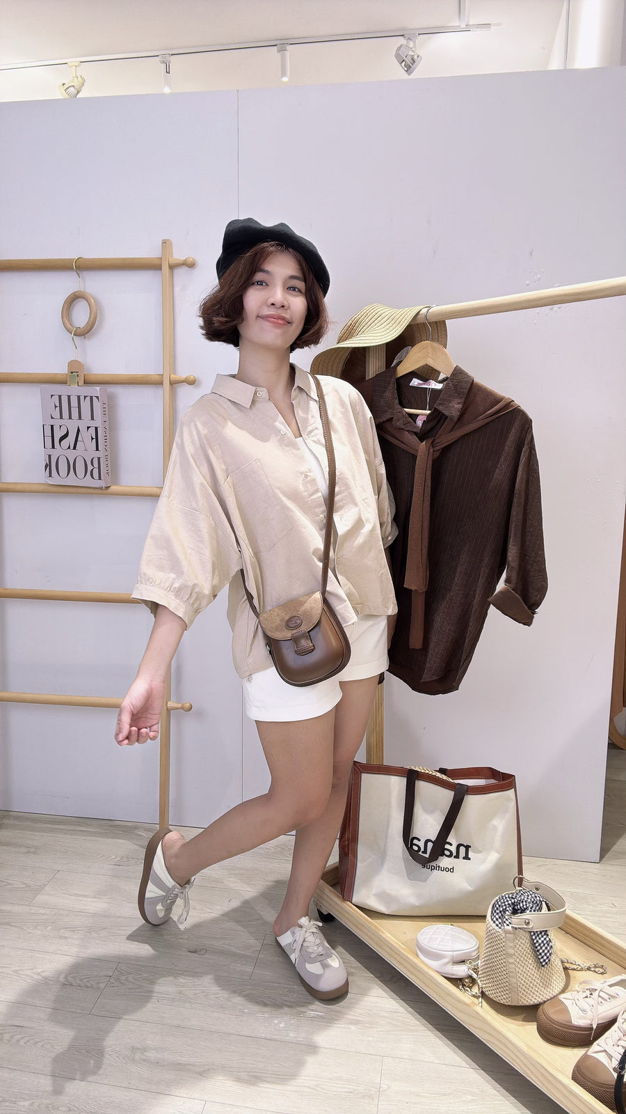 麻料单色宽松衬衫