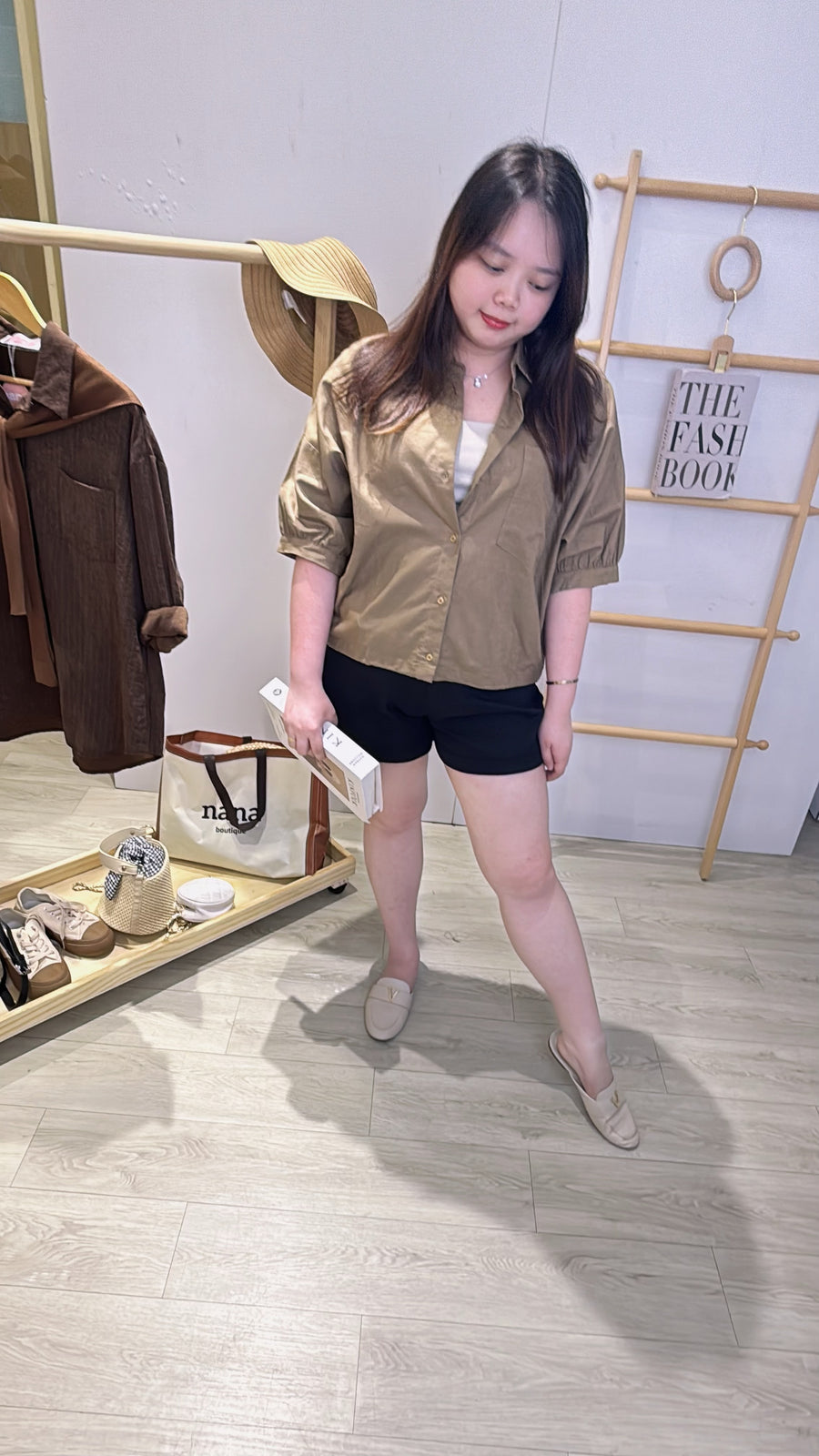 麻料单色宽松衬衫