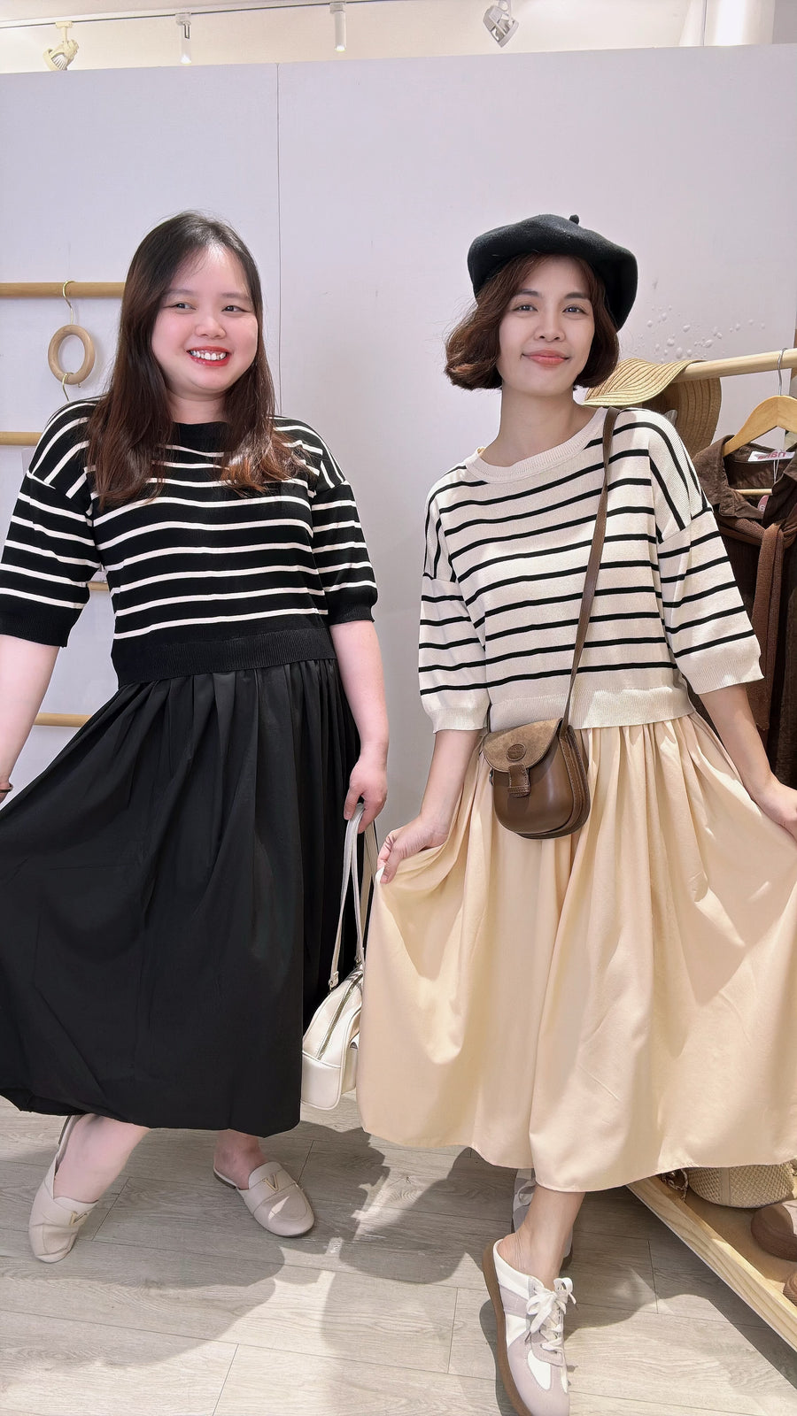 线条针织并接雪纺套裙