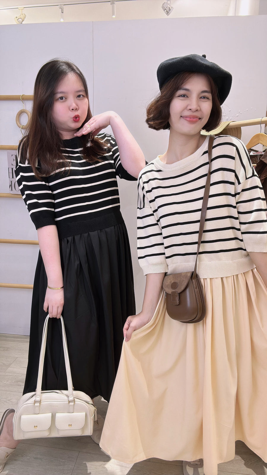 线条针织并接雪纺套裙