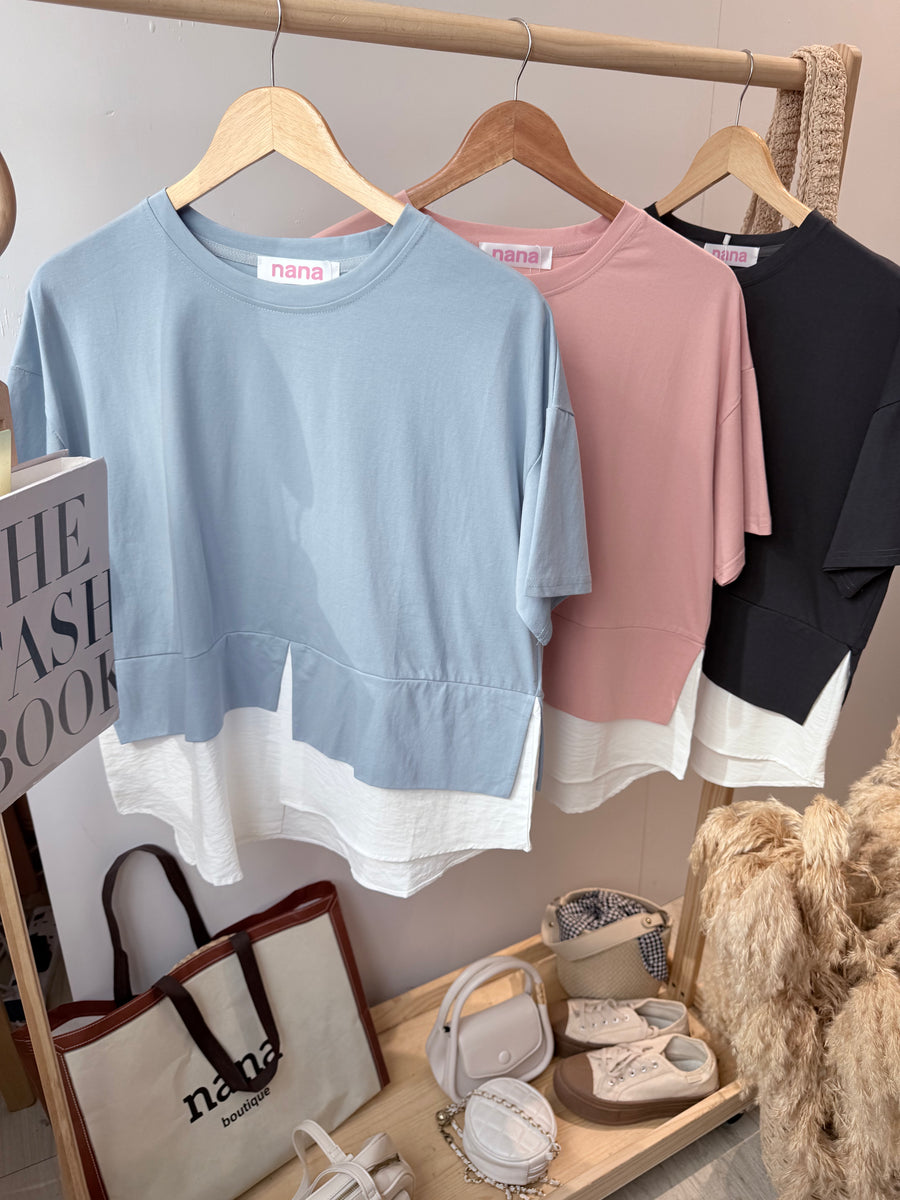 棉质下摆雪纺上衣