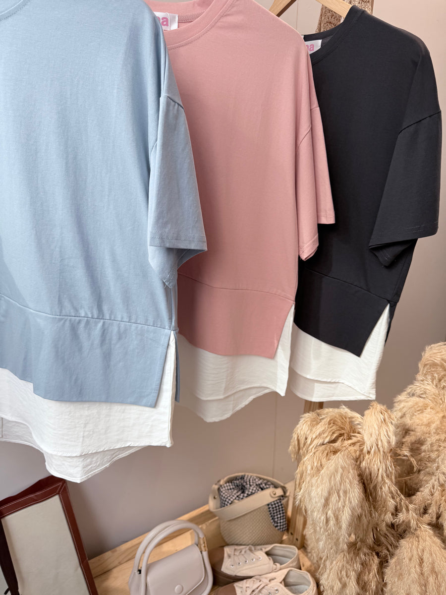 棉质下摆雪纺上衣