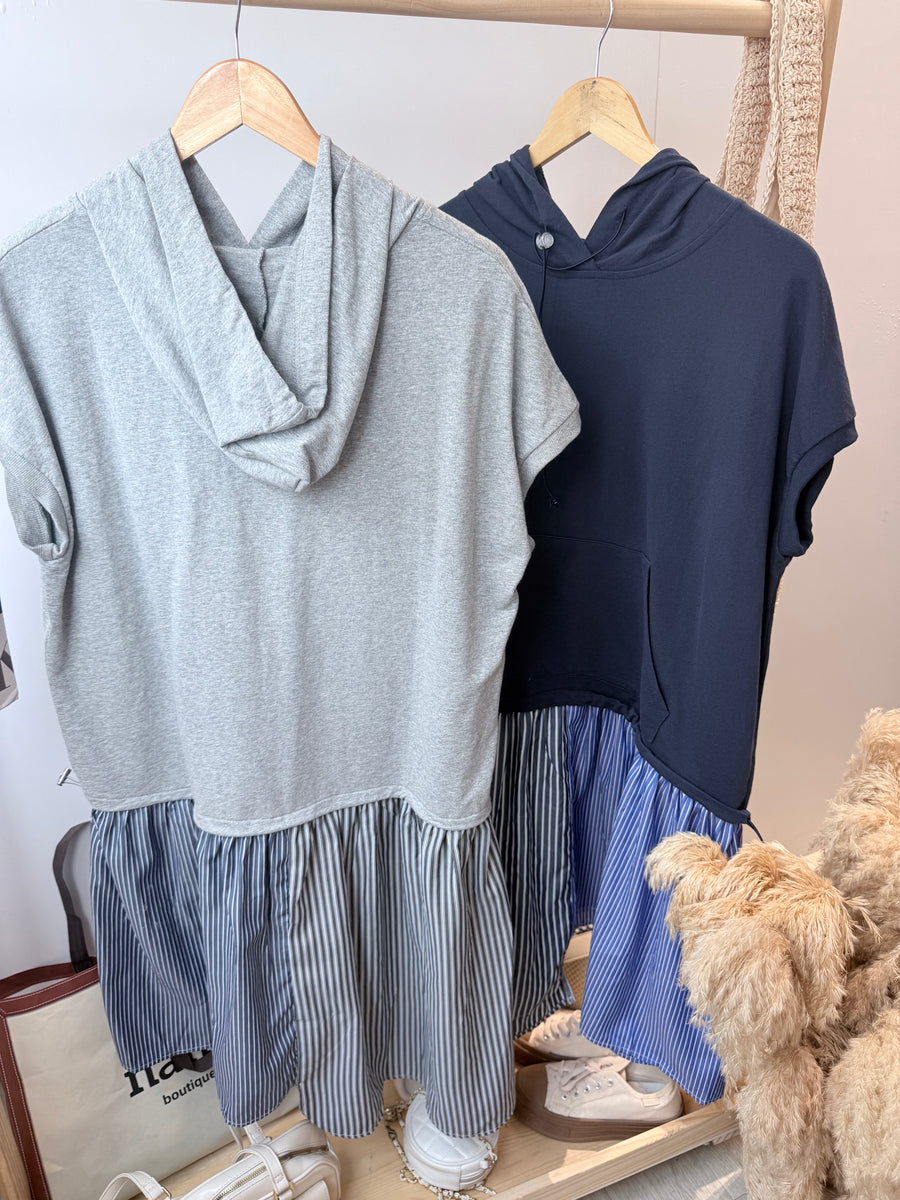 连帽Cotton并接线条衬衫连身裙