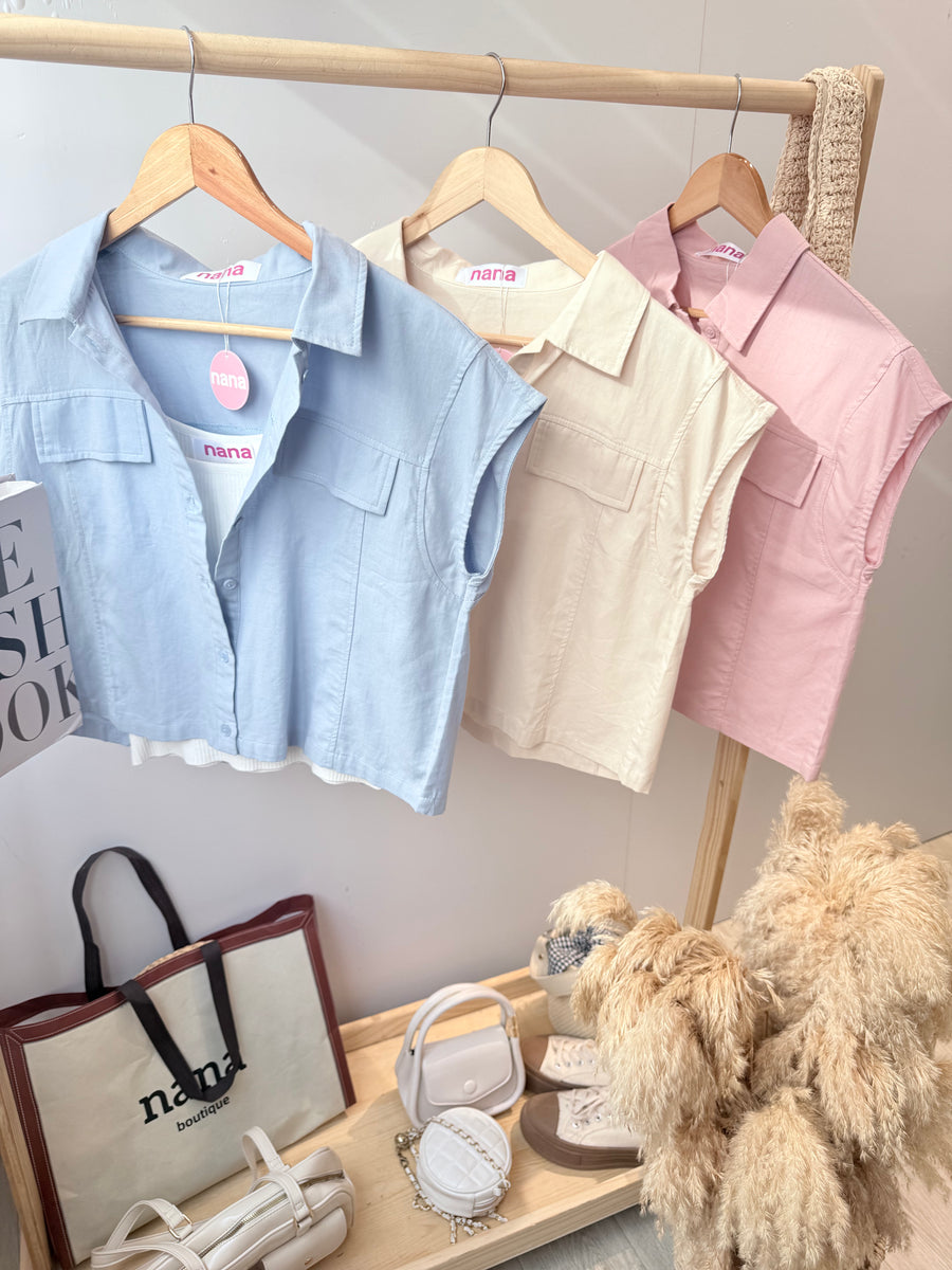 棉麻甜美色出袖上衣