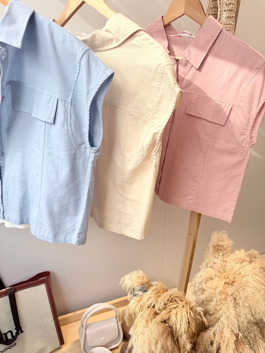 棉麻甜美色出袖上衣