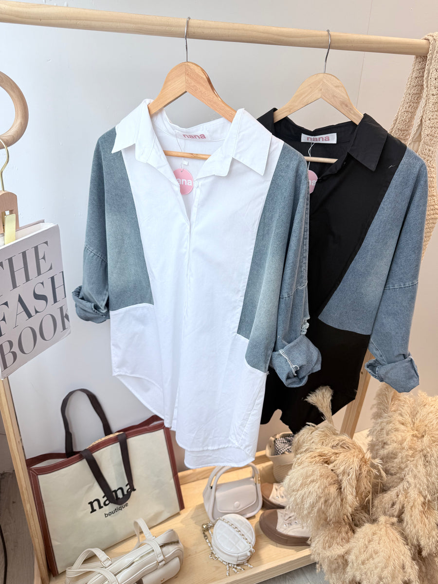 软牛仔边并接衬衫