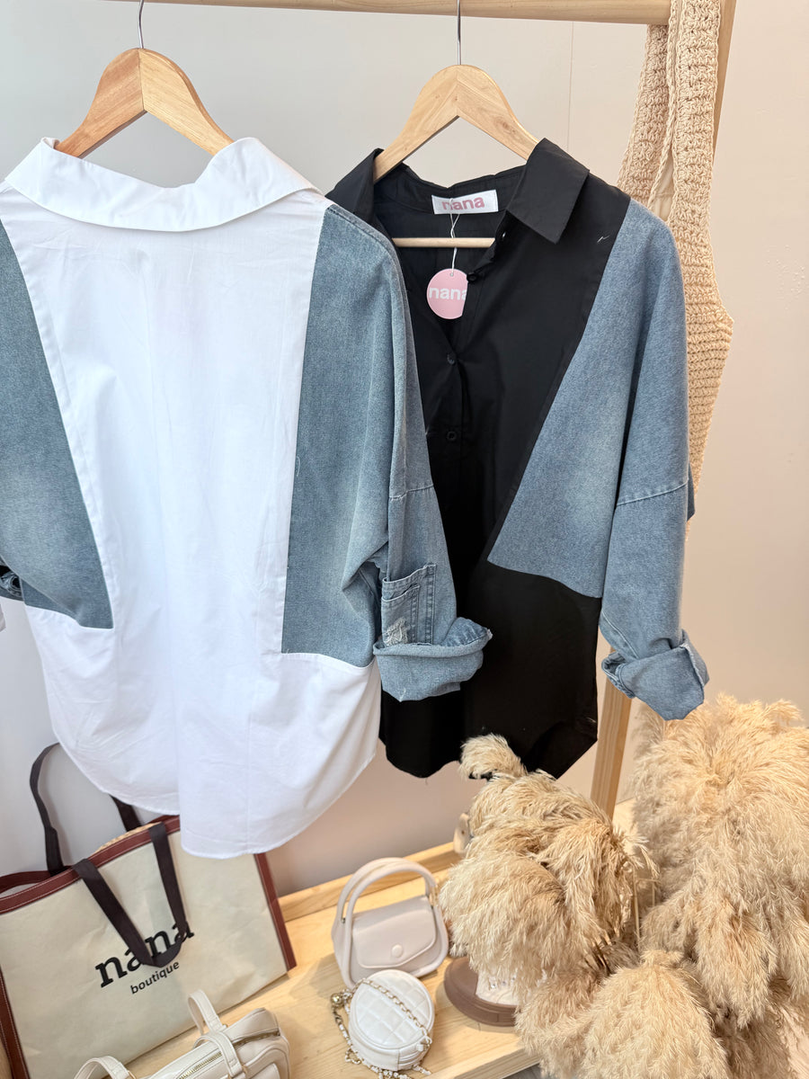 软牛仔边并接衬衫