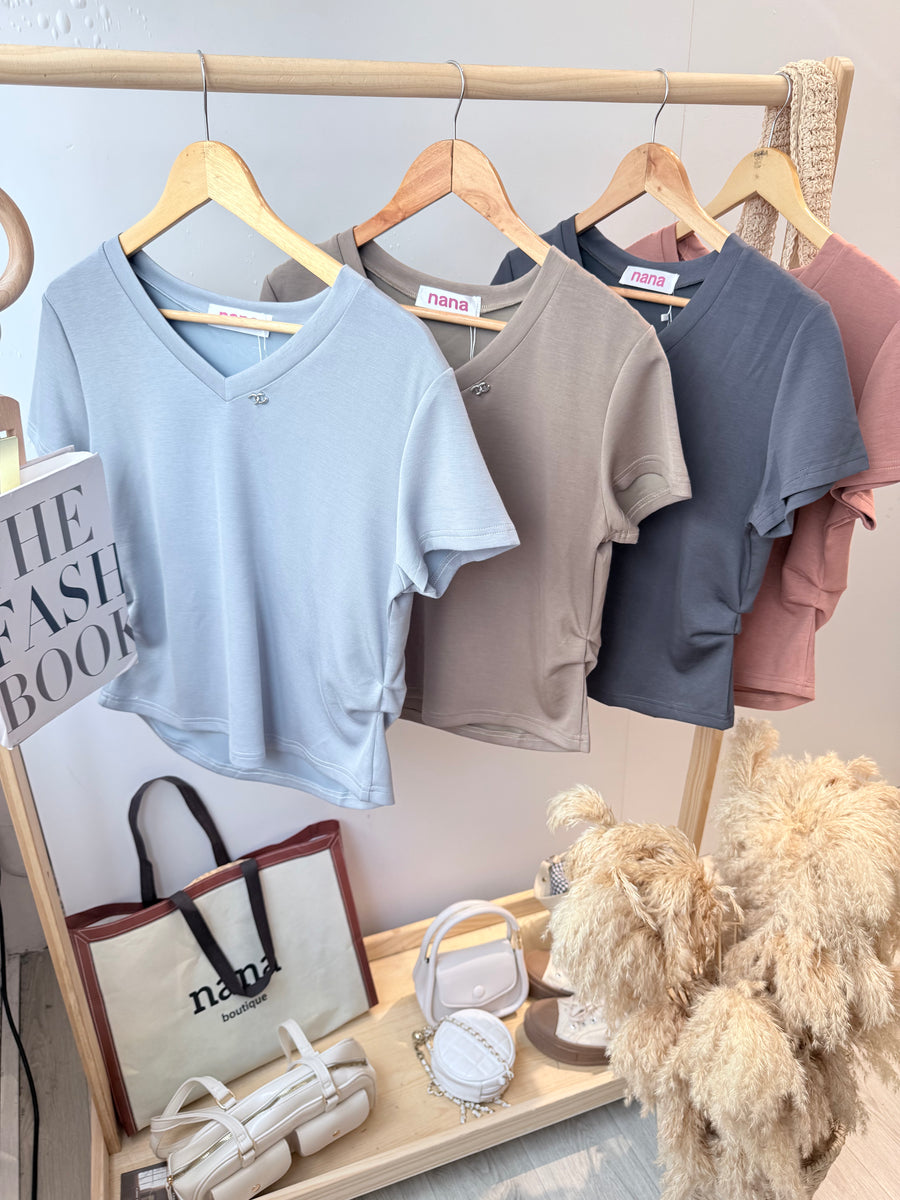 太空棉V领褶皱上衣