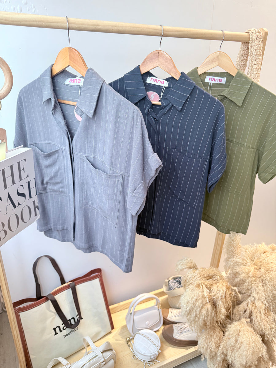 优质麻料虚线短版衬衫