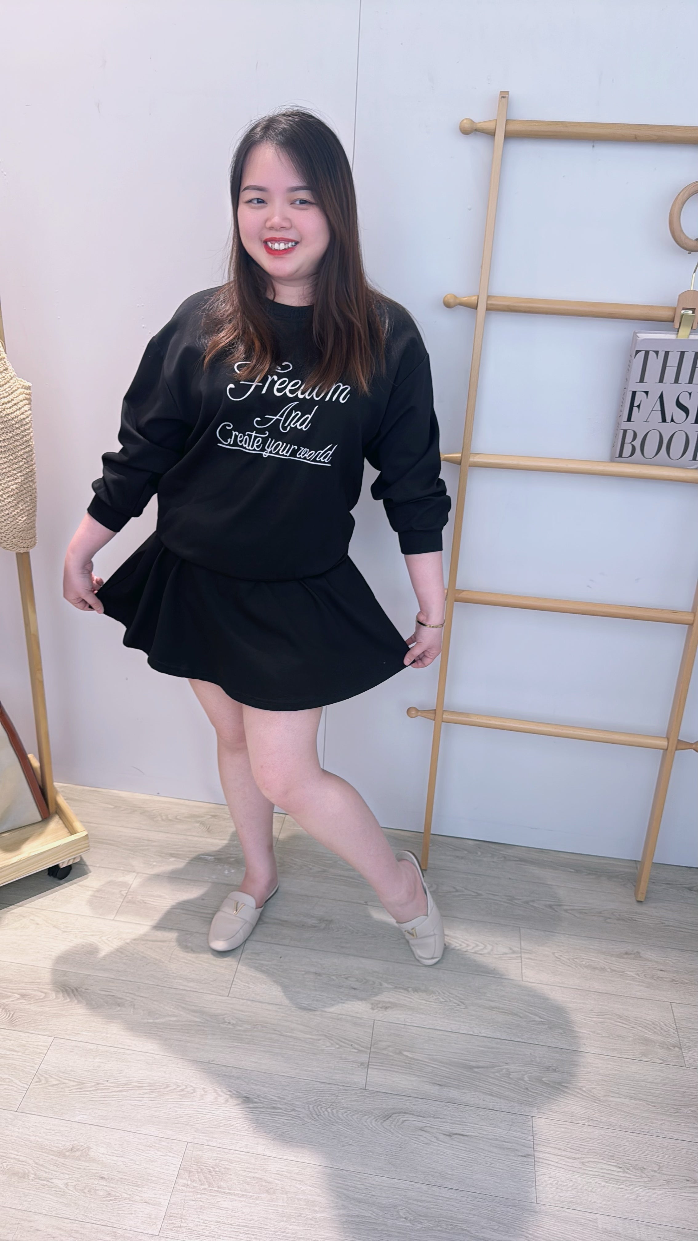 卫衣面料拉字裤裙套装