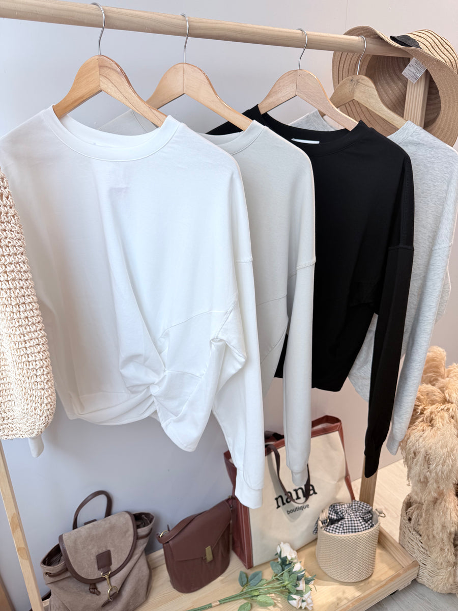 滑面太空棉皱褶长袖上衣