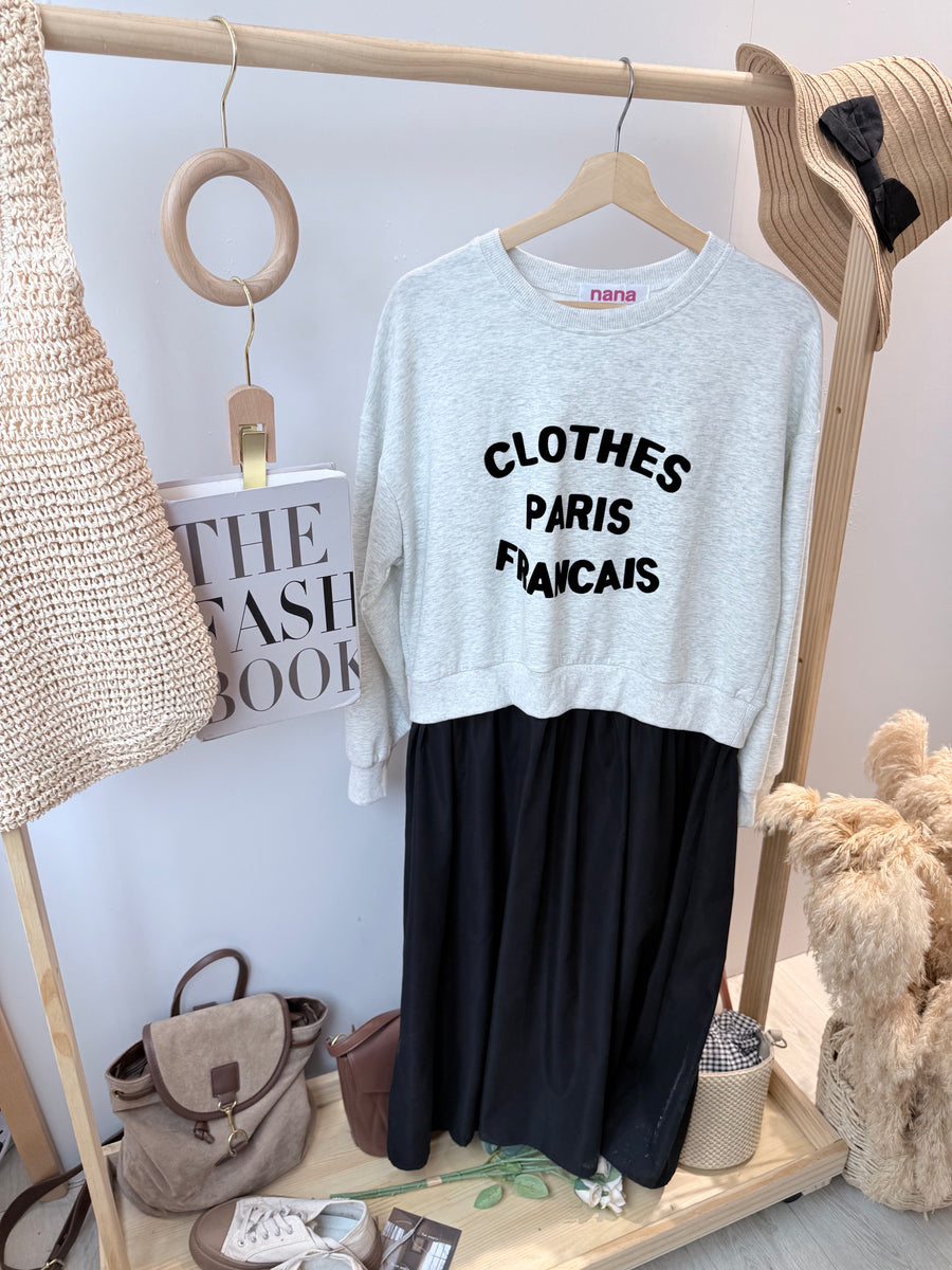 卫衣面料并接雪纺套裙