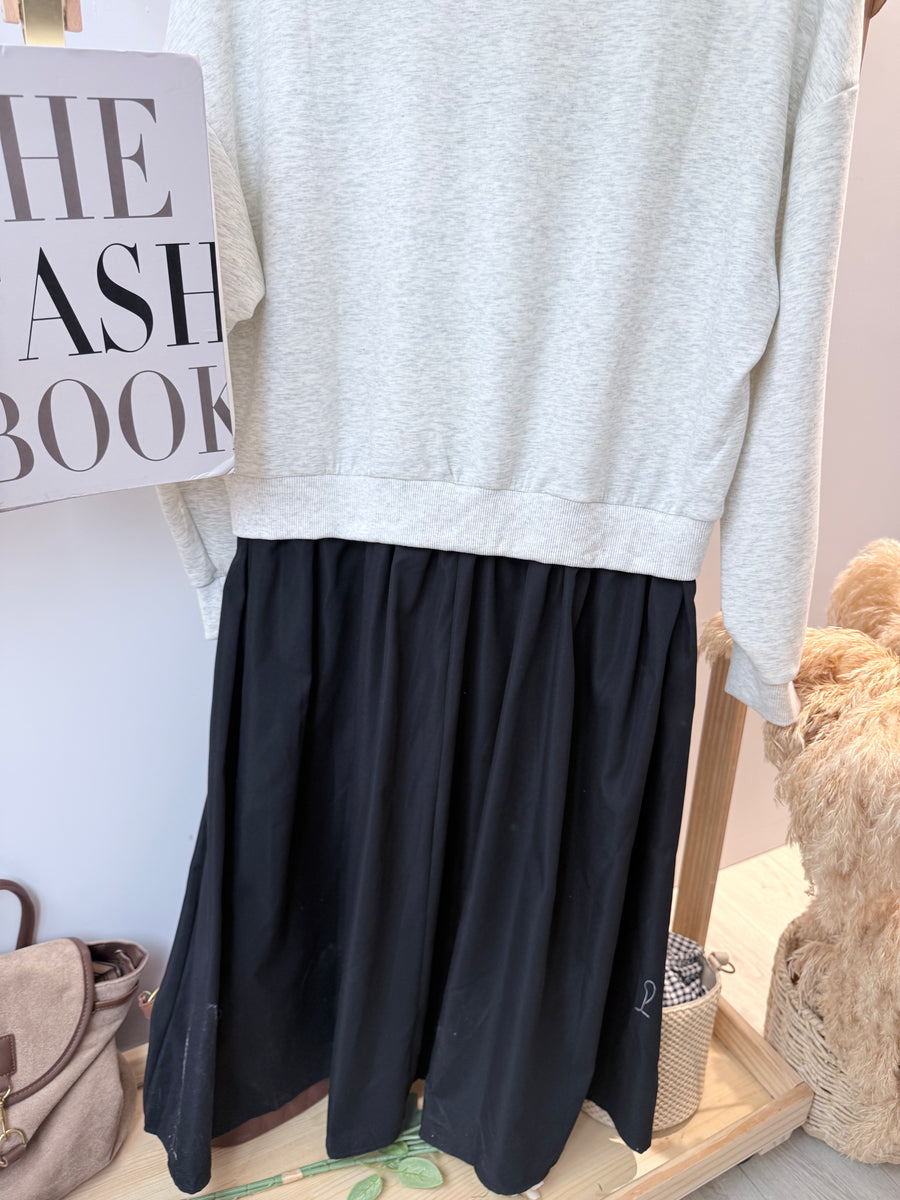 卫衣面料并接雪纺套裙