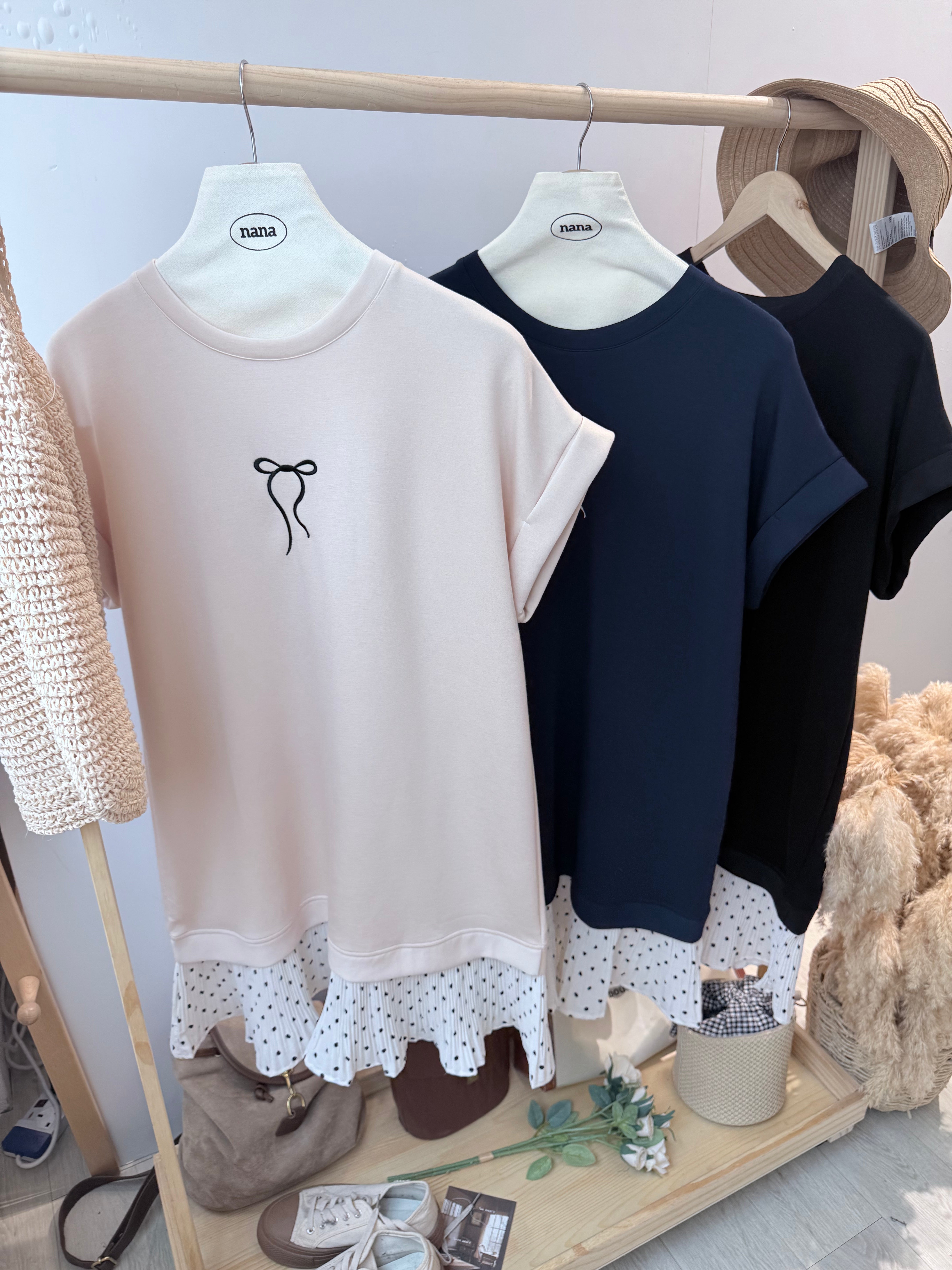 太空棉并波点雪纺短连身裙