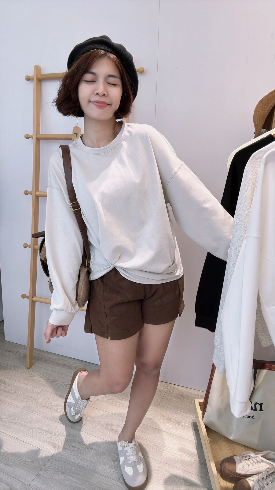 滑面太空棉皱褶长袖上衣