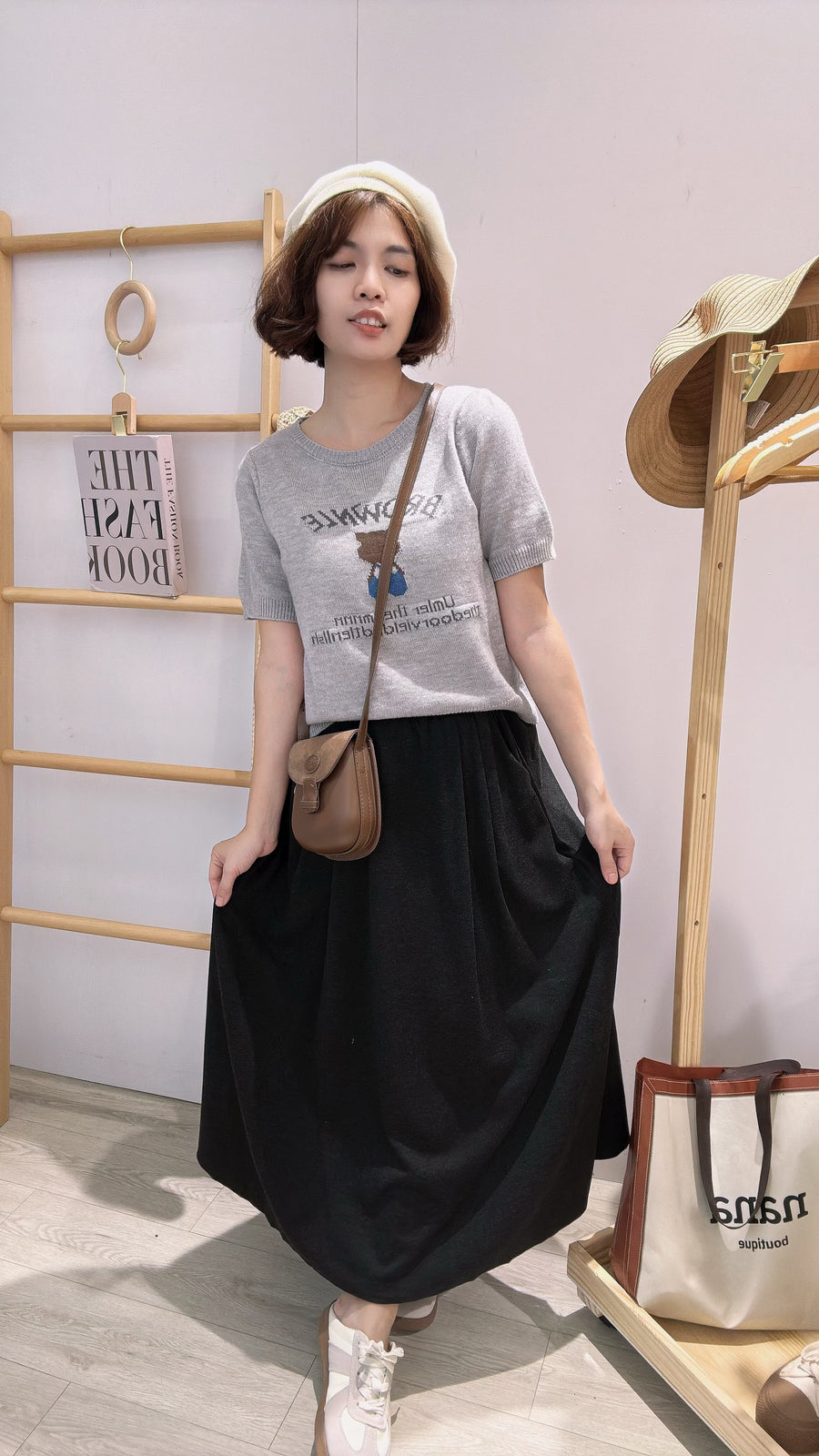 松紧腰棉质遮肚长裙