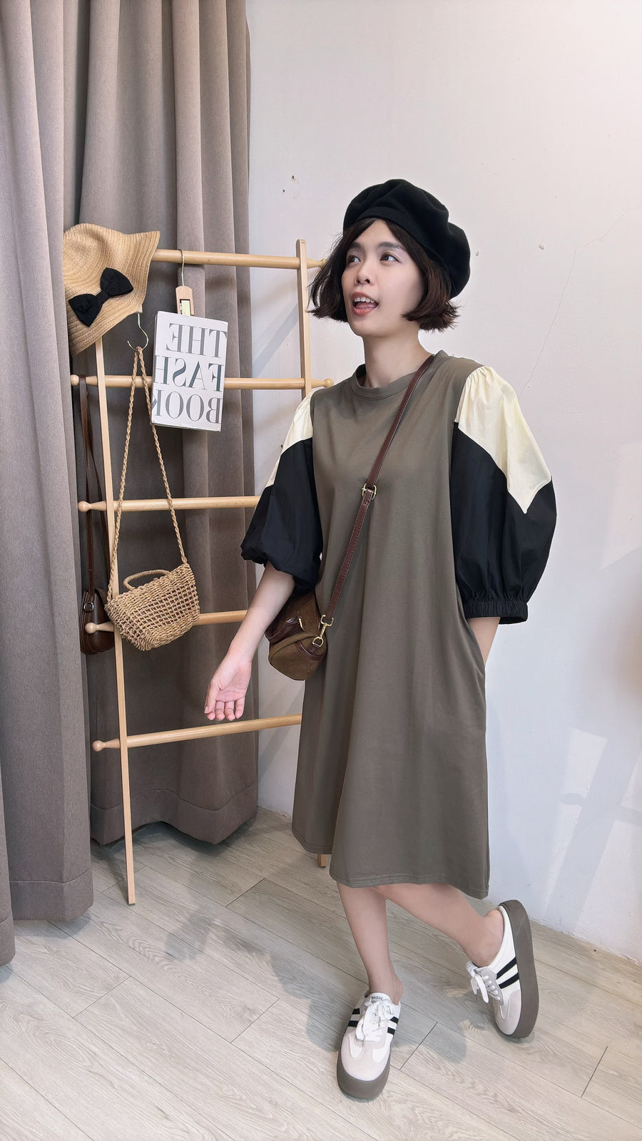 Cotton撞色Polyester袖子短套裙