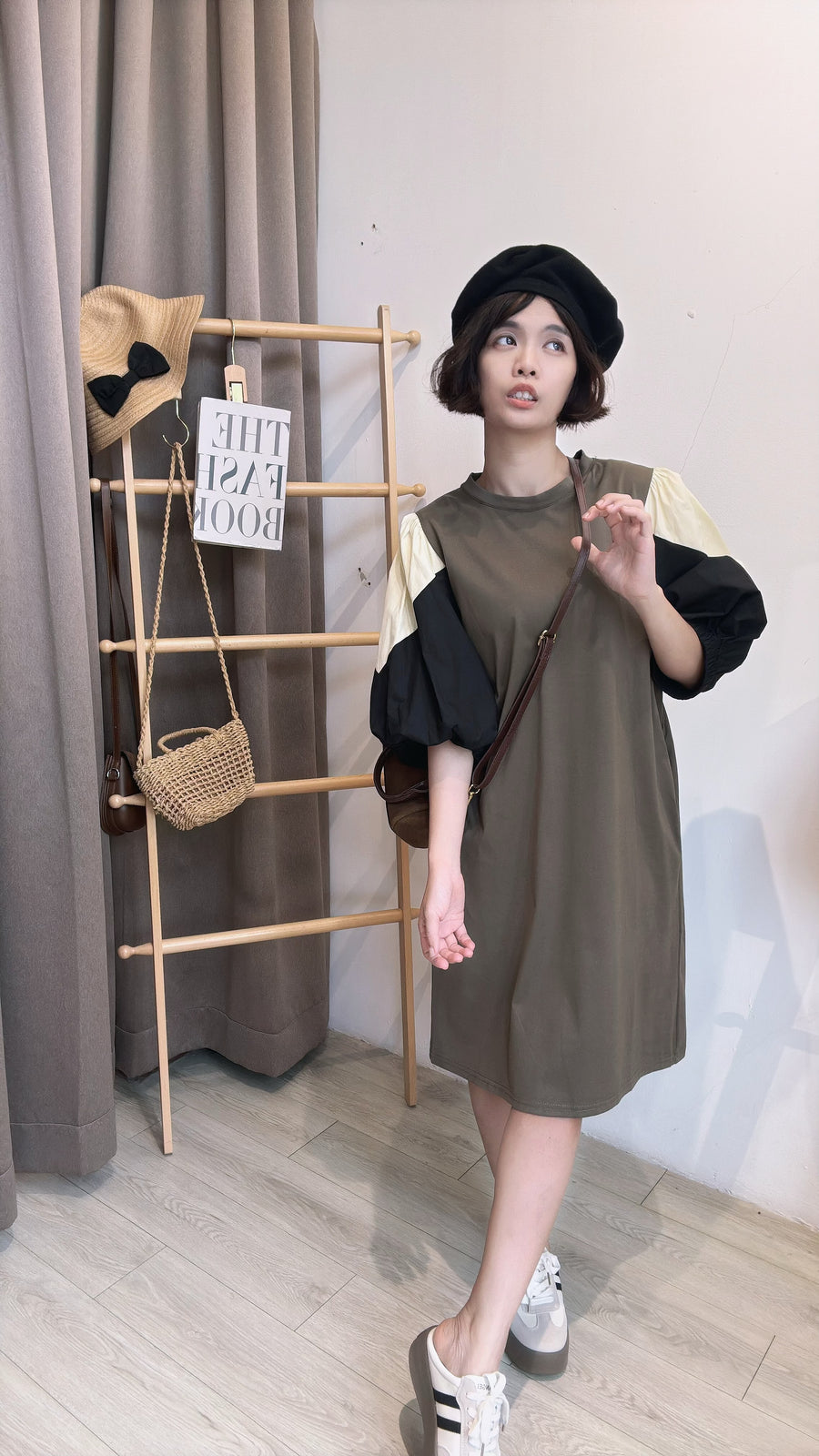 Cotton撞色Polyester袖子短套裙