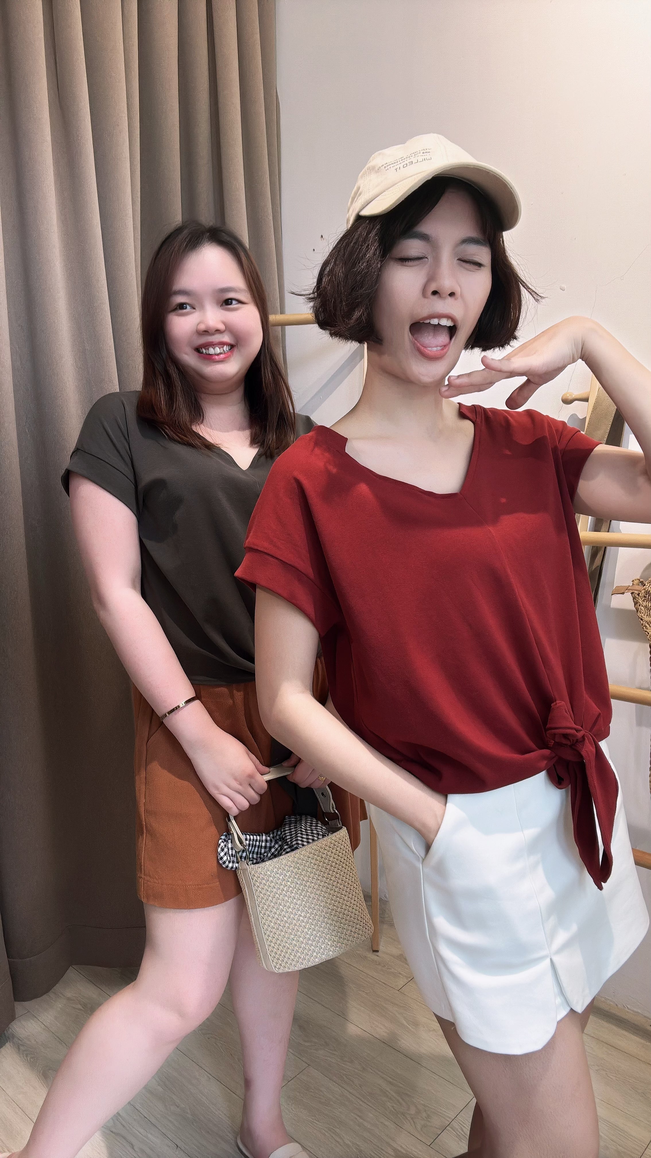 V领Cotton绑带上衣