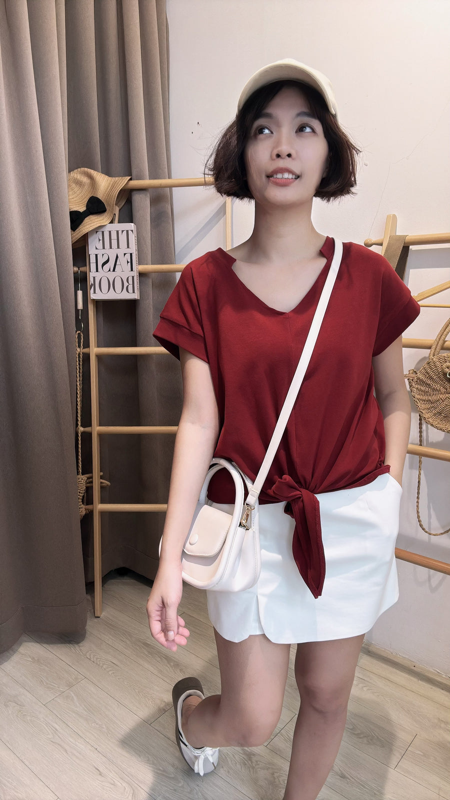V领Cotton绑带上衣