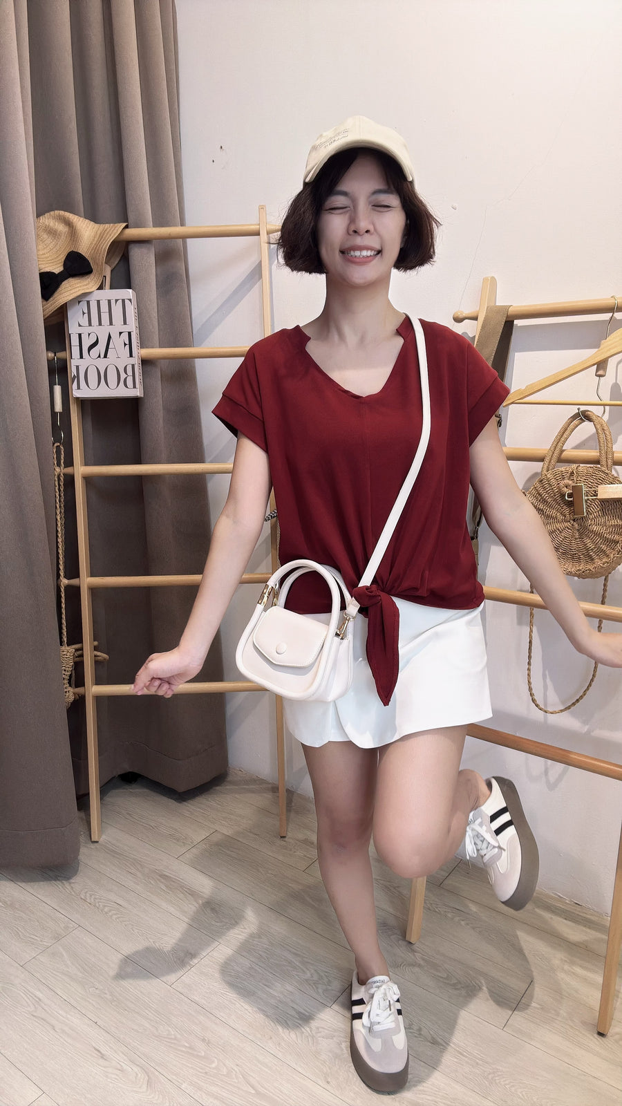 V领Cotton绑带上衣