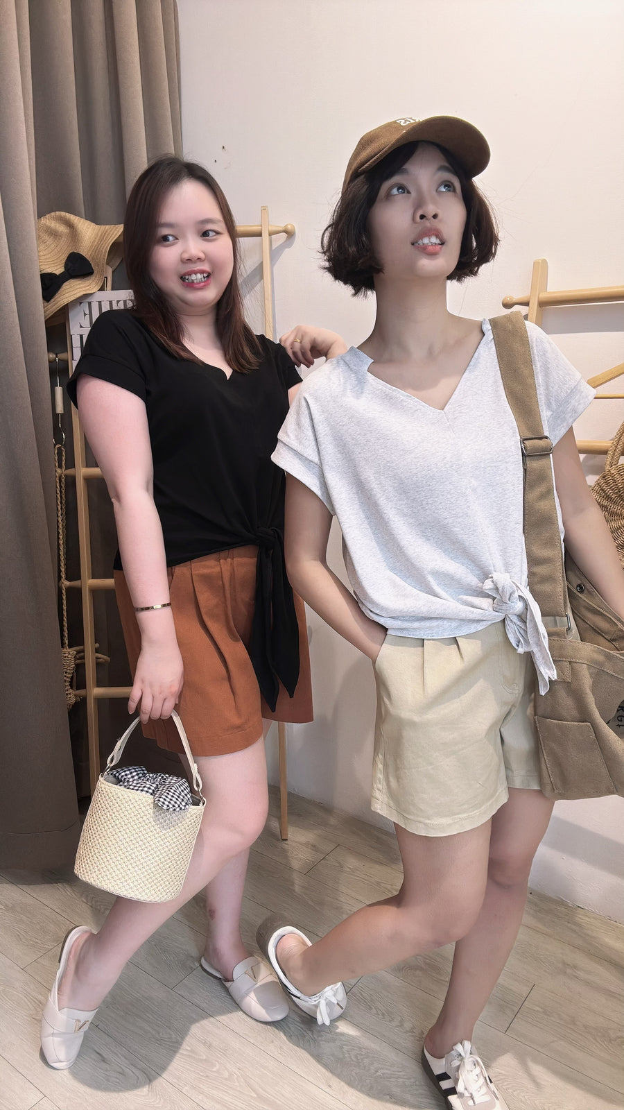 V领Cotton绑带上衣