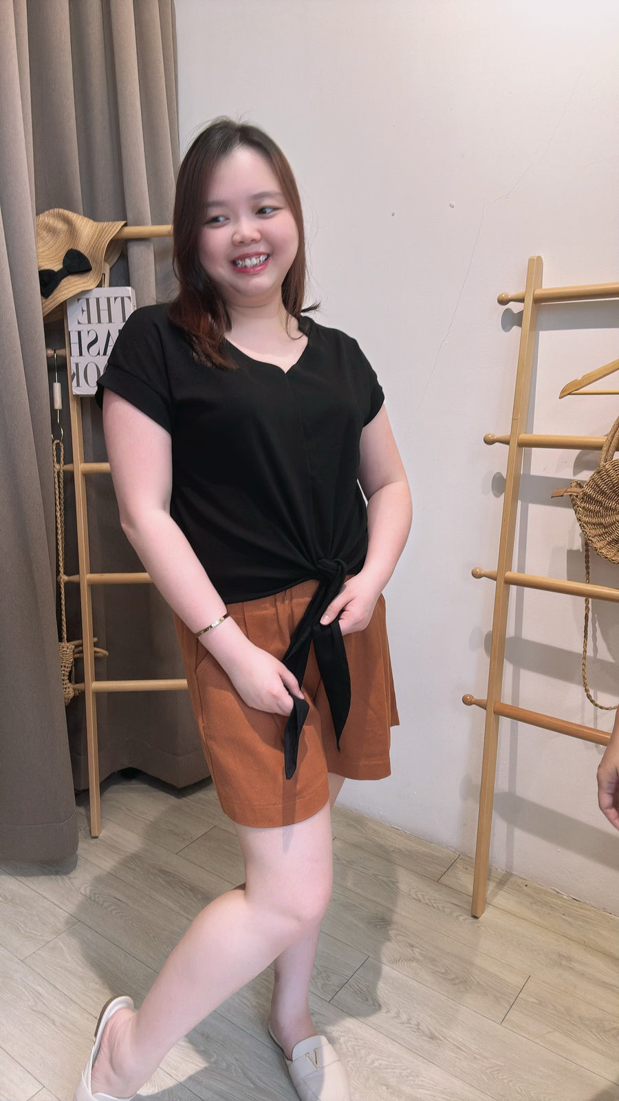 V领Cotton绑带上衣