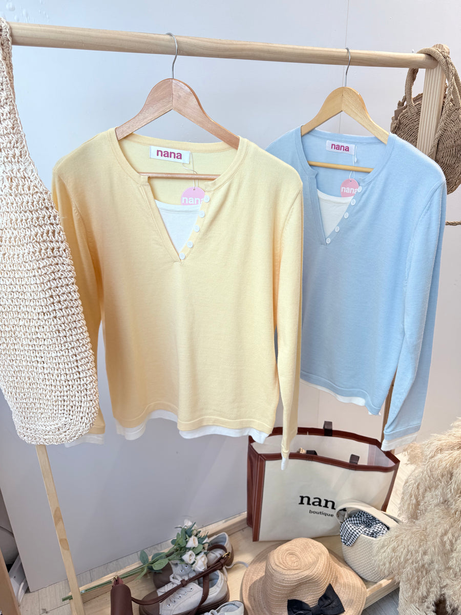 假两件针织长袖上衣