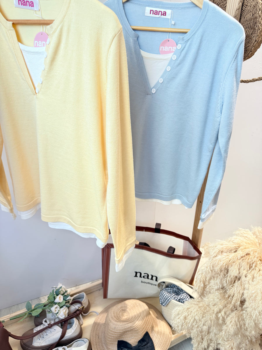 假两件针织长袖上衣