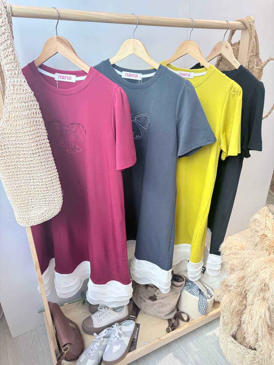 蝴蝶结棉质下网纱连身裙