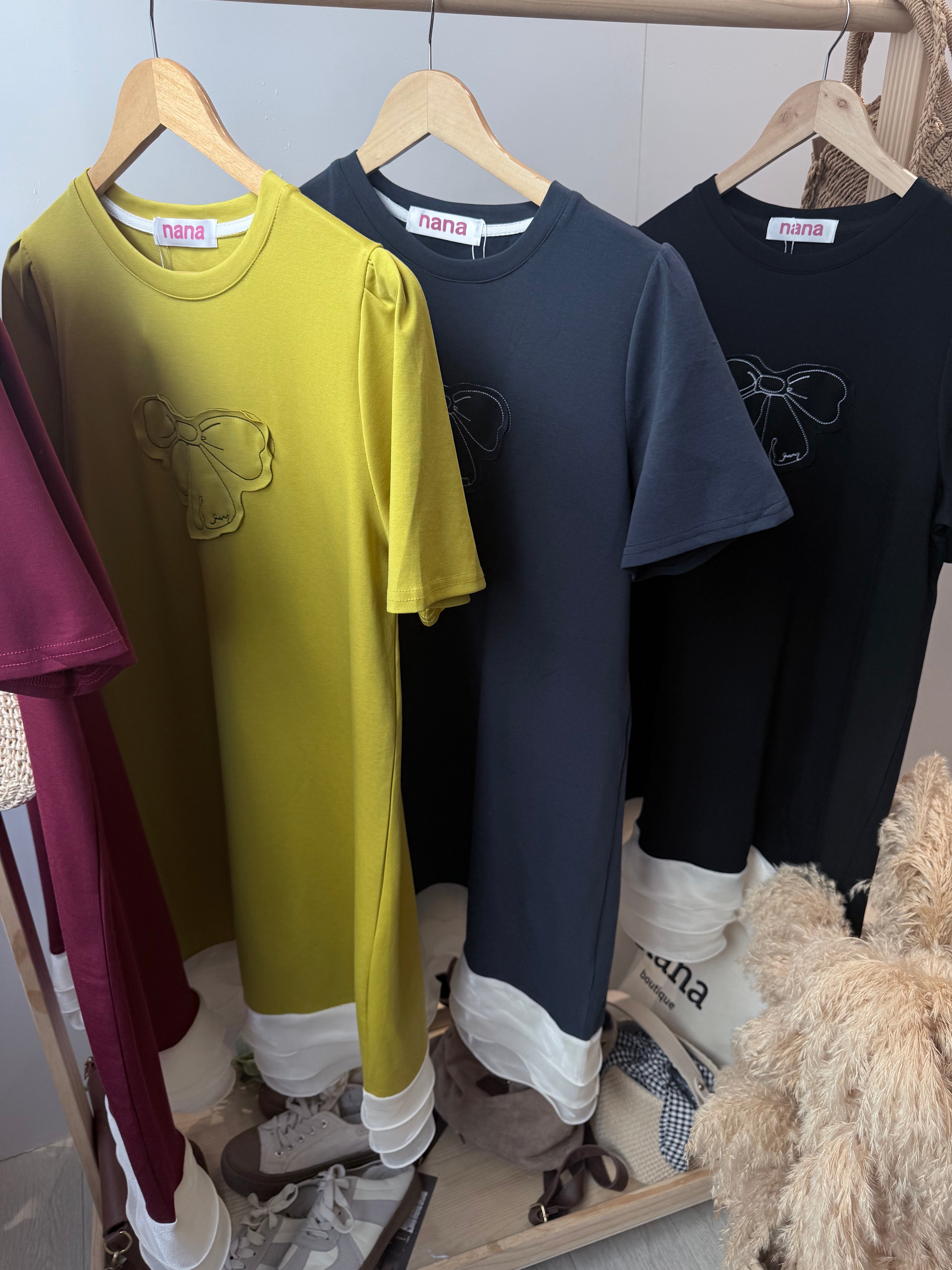 蝴蝶结棉质下网纱连身裙