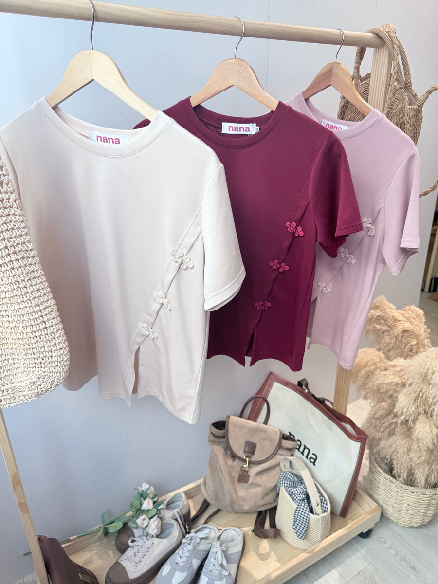 棉质中国结小开叉上衣