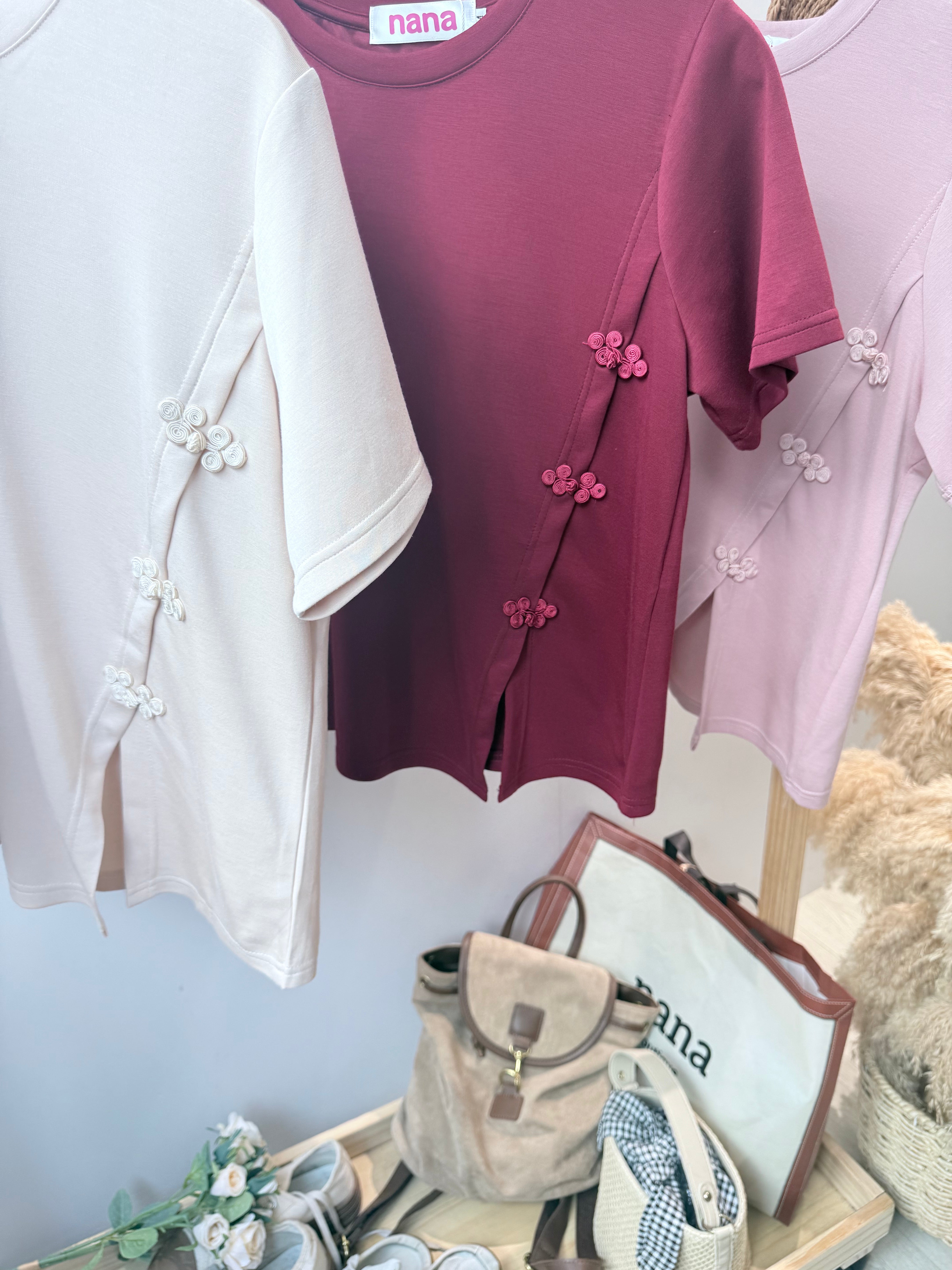 棉质中国结小开叉上衣