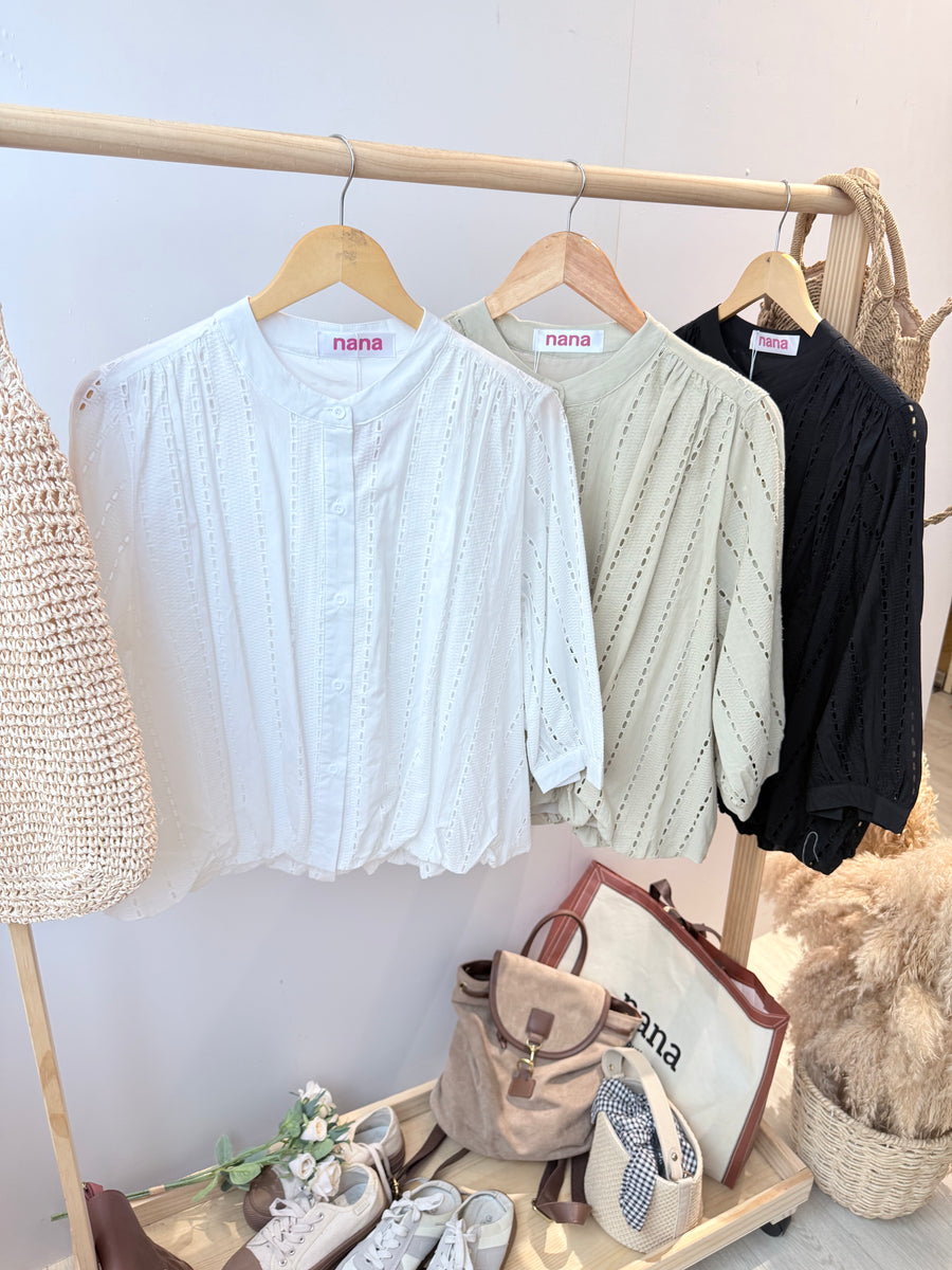 镂空七分袖衬衫