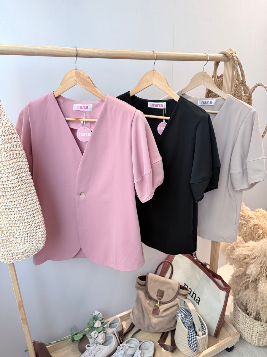 垫肩西装短袖宽松外套