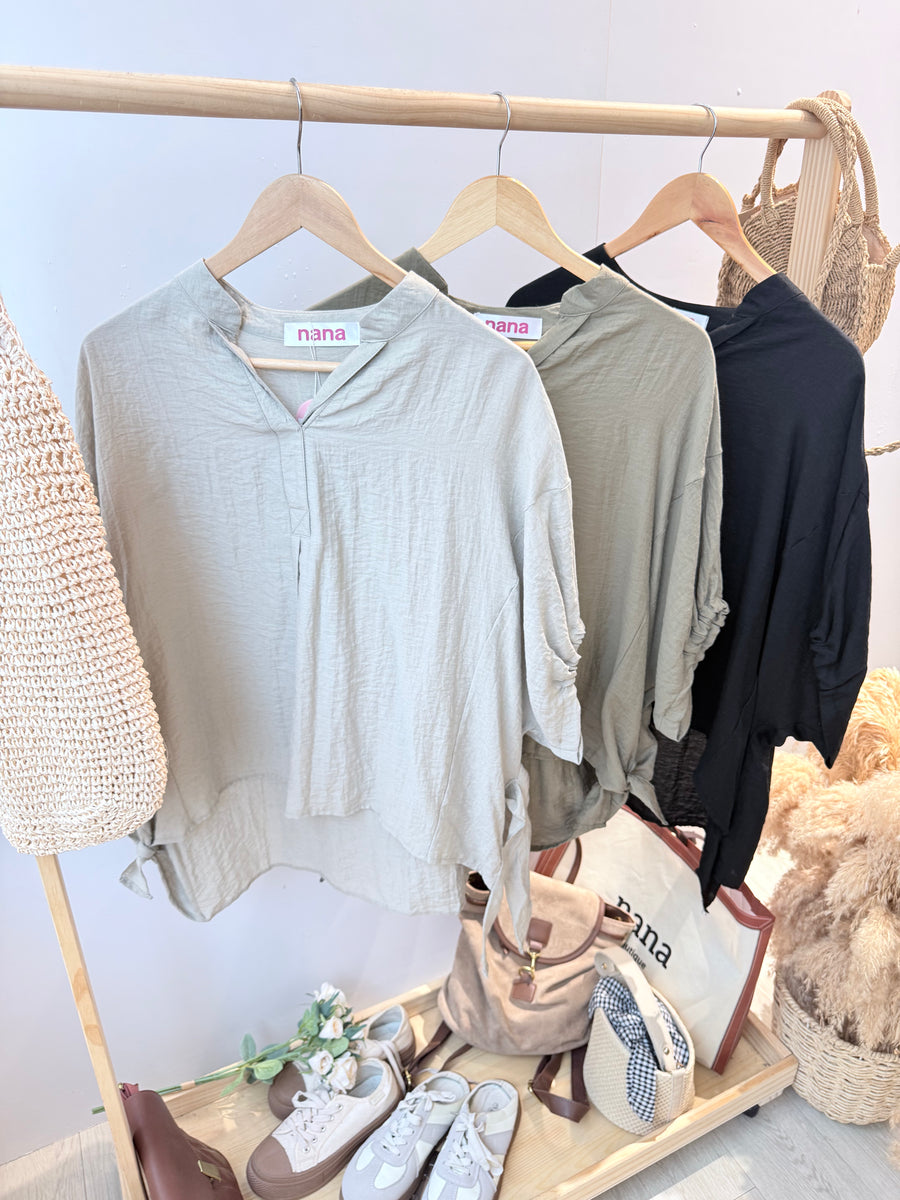 软麻前短后长宽松衬衫