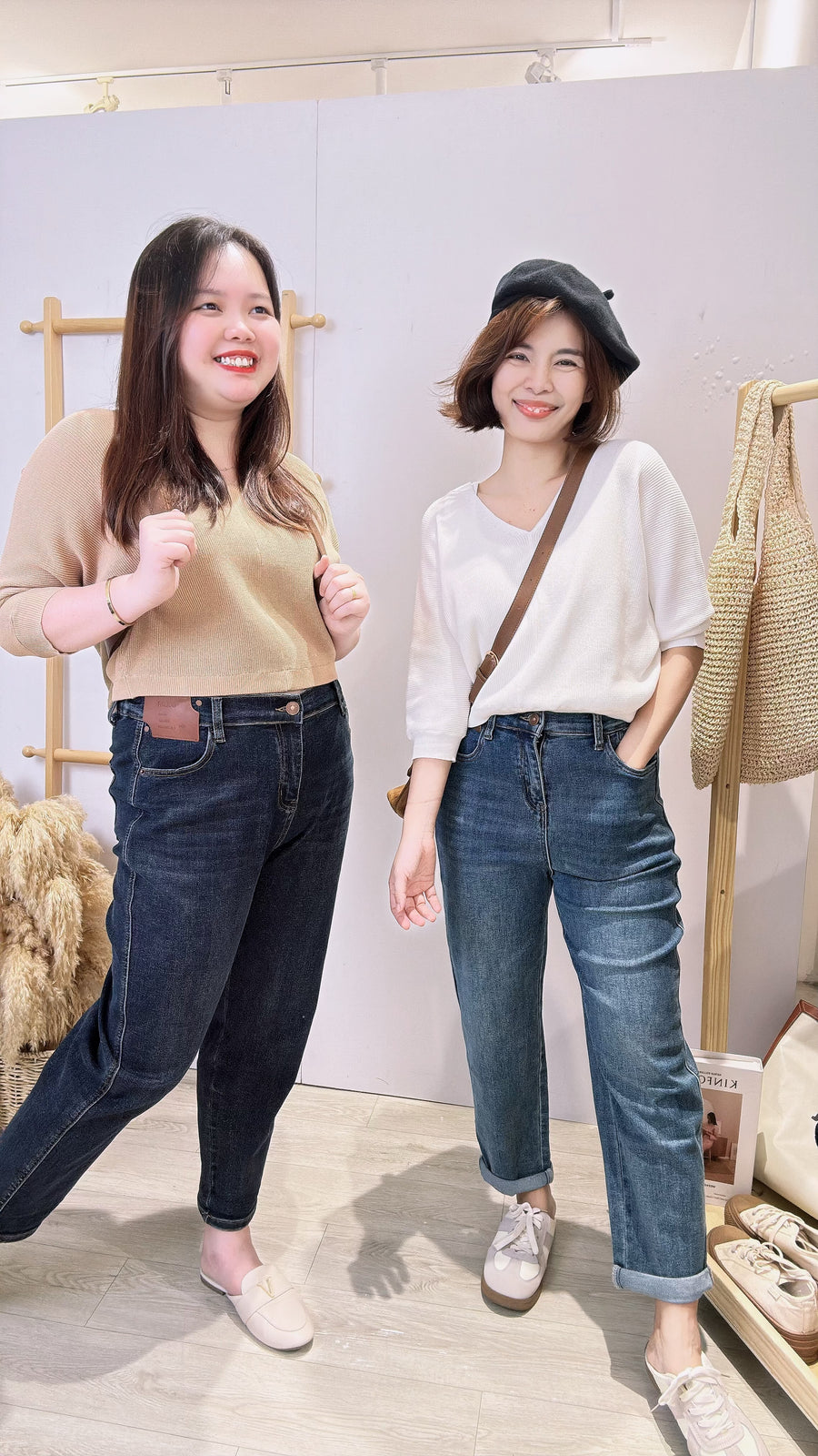 百搭后松紧腰牛仔长裤