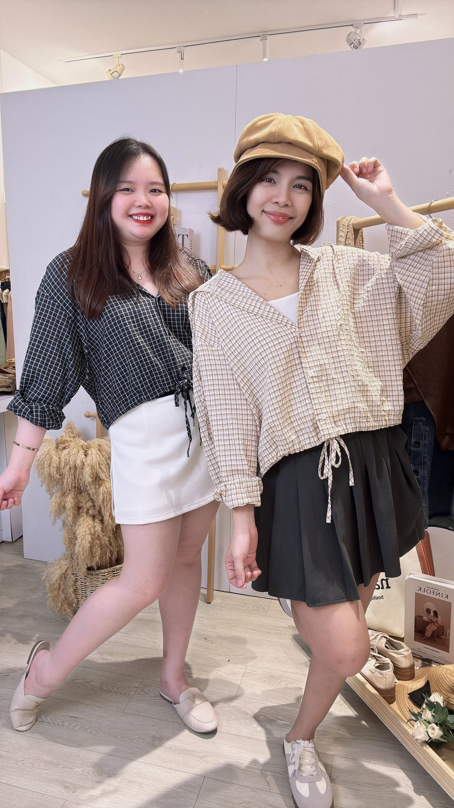 独家格子连帽薄雪纺衬衫