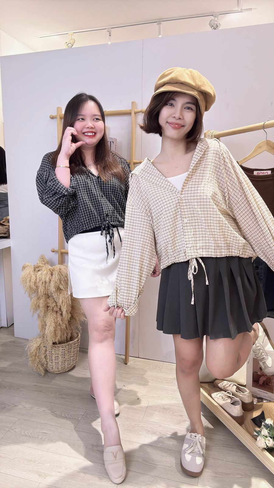 独家格子连帽薄雪纺衬衫