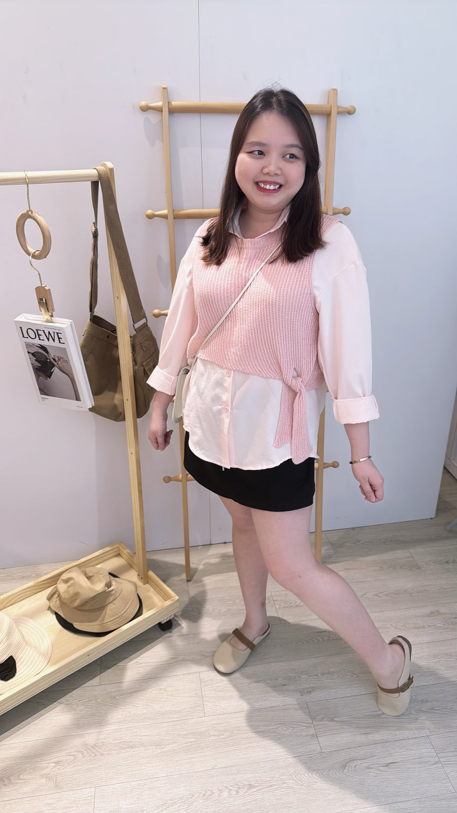 甜美色软棉麻两件式衬衫