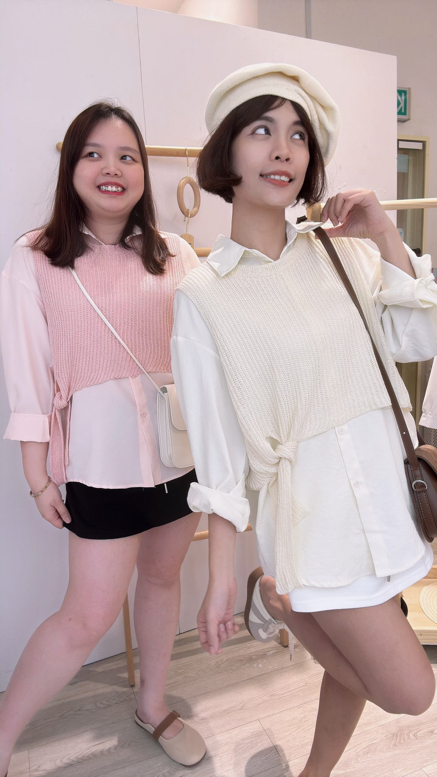 甜美色软棉麻两件式衬衫