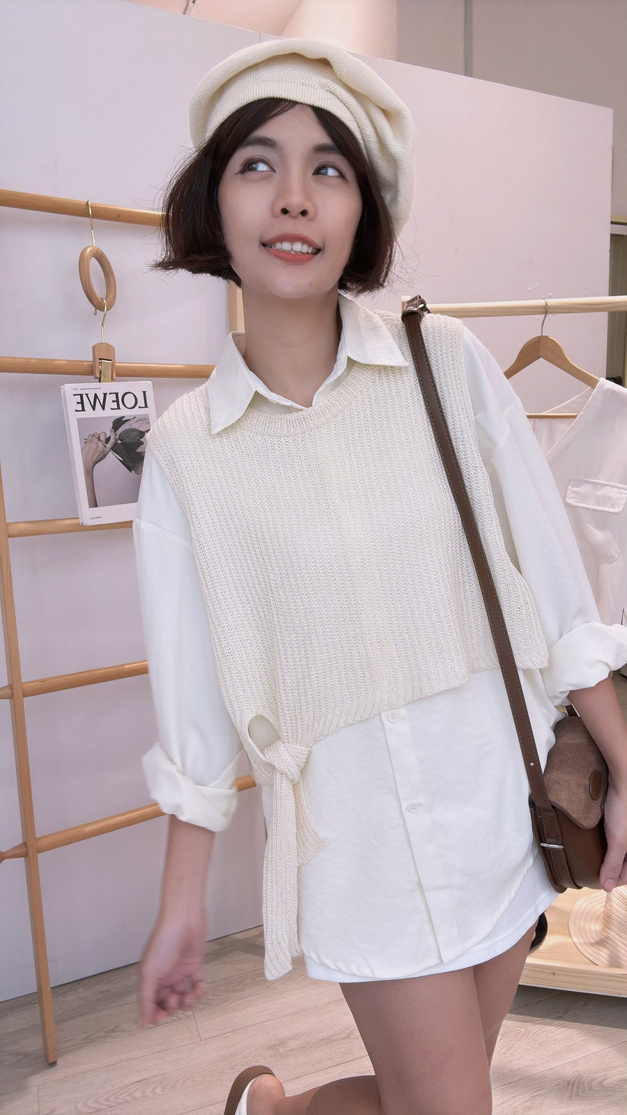 甜美色软棉麻两件式衬衫