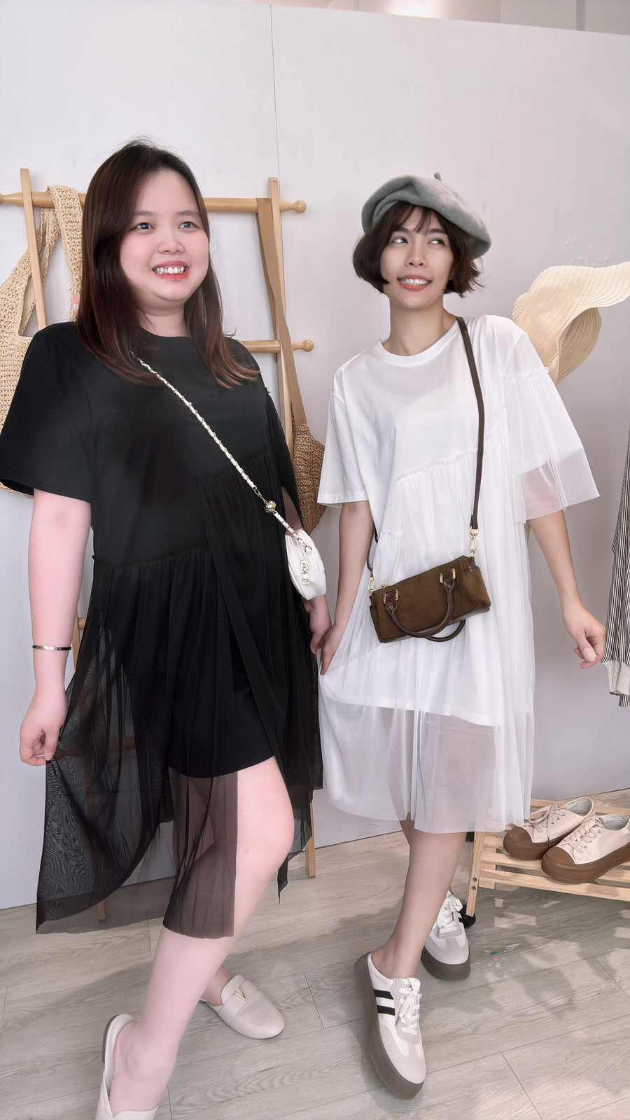 cotton并软网纱短连衣裙